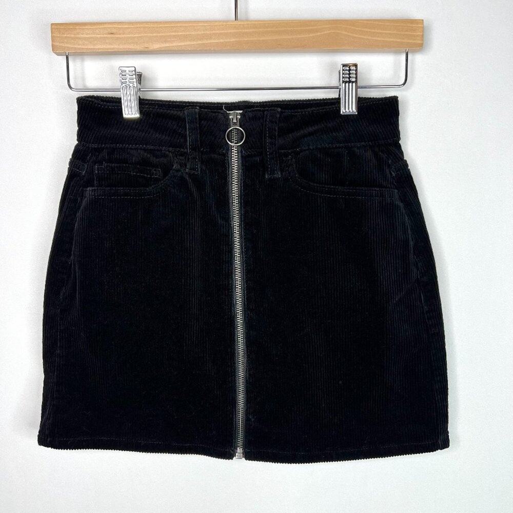 SO Black Corduroy Front Zip Mini Skirt 1/25